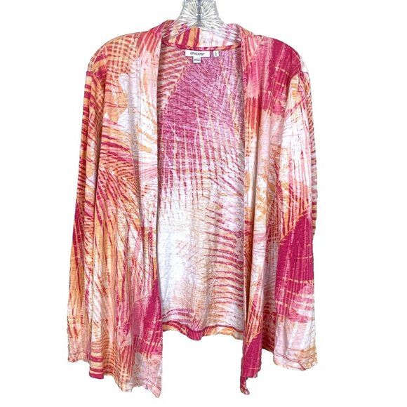 Chicos Womens XL 3 100% Linen Cardigan Sweater Open Front Knit Pink Orange Beach - Picture 1 of 12